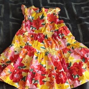 Blueberi Boulevard Girls Yellow Floral Tiered Cotton Dress